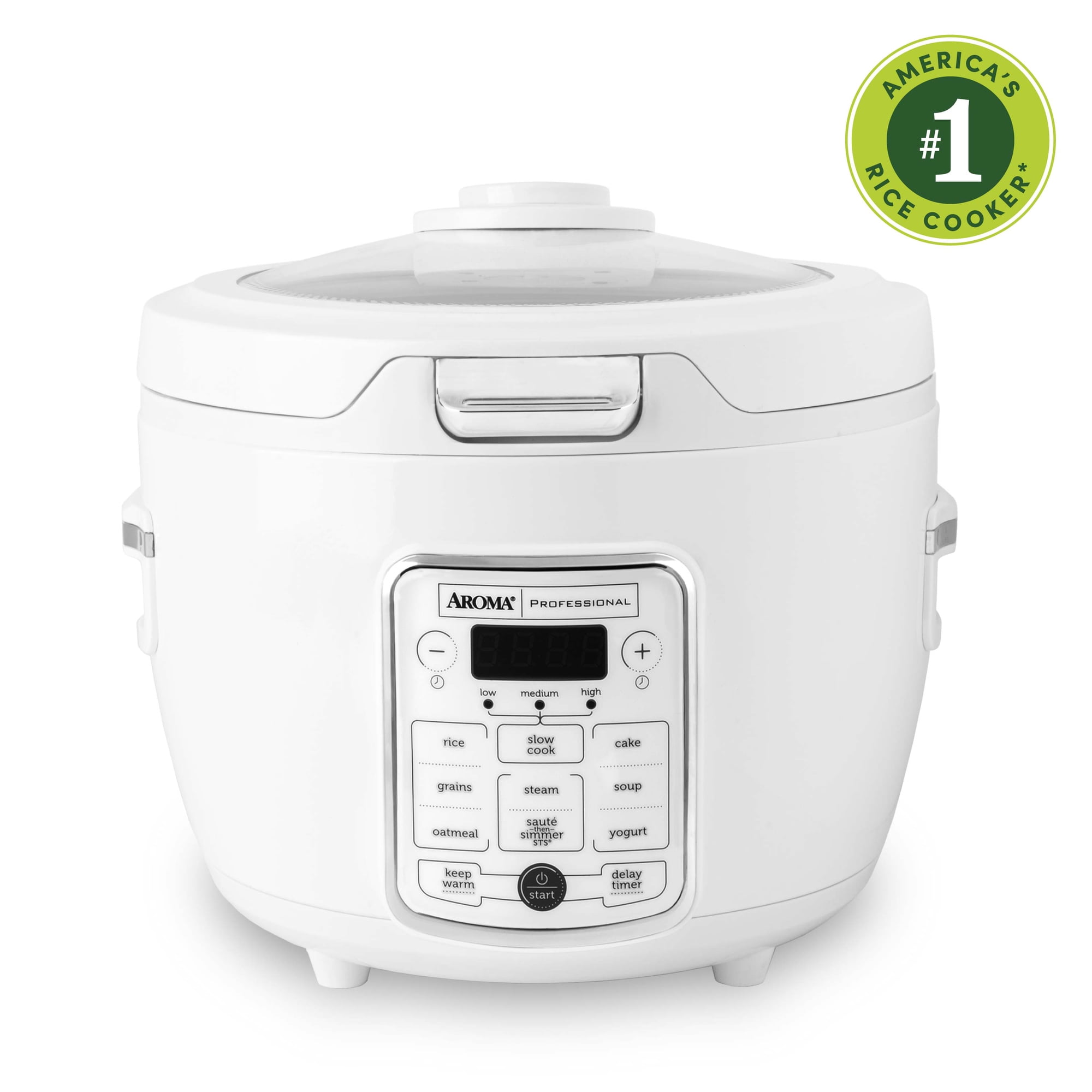 Aroma Professional 20 - Aroma Professional 20-Cup Digital Rice & Grain Multicooker and Slow Cooker with Glass Top and 2X Bonded Granite Ceramic Non-Stick, White