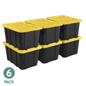 Sterilite Large Storage Bin, 27 Gallon Durable Plastic Storage Tote with Snap - Sterilite Large Storage Bin, 27 Gallon Durable Plastic Storage Tote with Snap-On Lid, Black and Yellow, 6 Pack