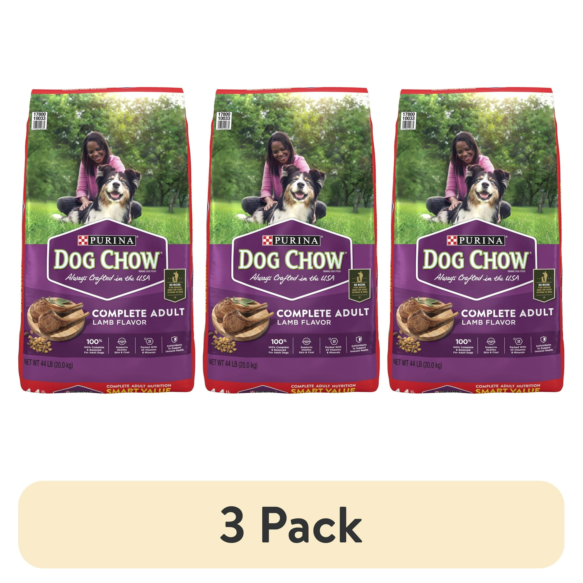 (3 pack) Purina Dog Chow Complete Dry Dog Food for Adult Dogs High Protein, Lamb, 44 lb Bag - (3 pack) Purina Dog Chow Complete Dry Dog Food for Adult Dogs High Protein, Lamb, 44 lb Bag