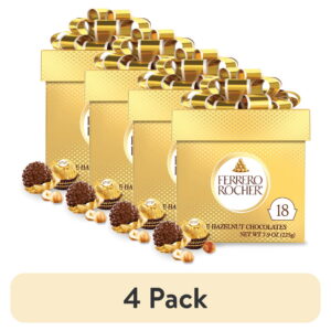 (4 pack) Ferrero Rocher Gourmet Hazelnut Milk Chocolate Gift Box, 18 Individually Wrapped Chocolates, 7.9 oz - (4 pack) Ferrero Rocher Gourmet Hazelnut Milk Chocolate Gift Box, 18 Individually Wrapped