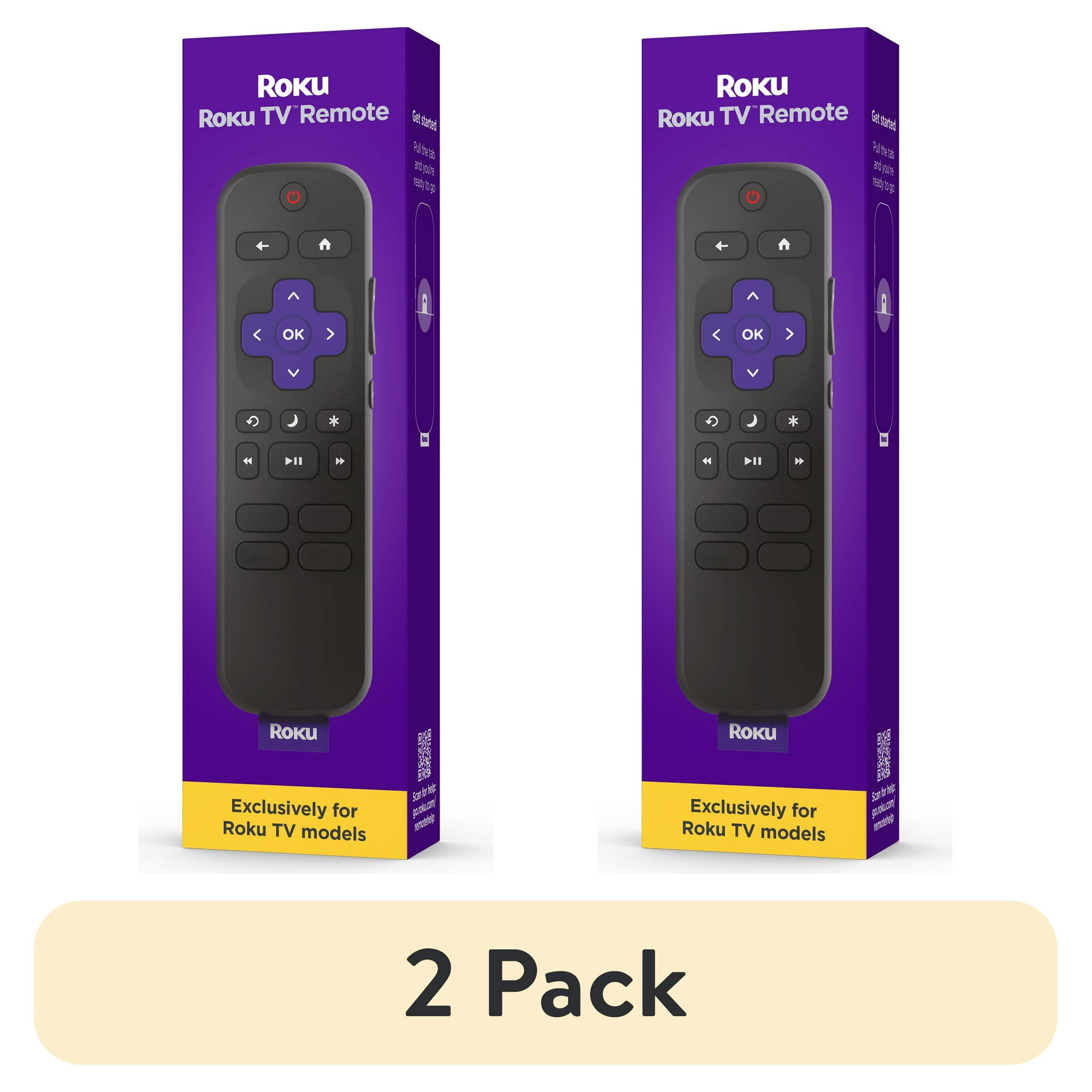 (2 pack) Roku TV Remote Control - (2 pack) Roku TV Remote Control - Simple Setup & App Shortcuts - Compatible with Roku TV models ONLY - Black