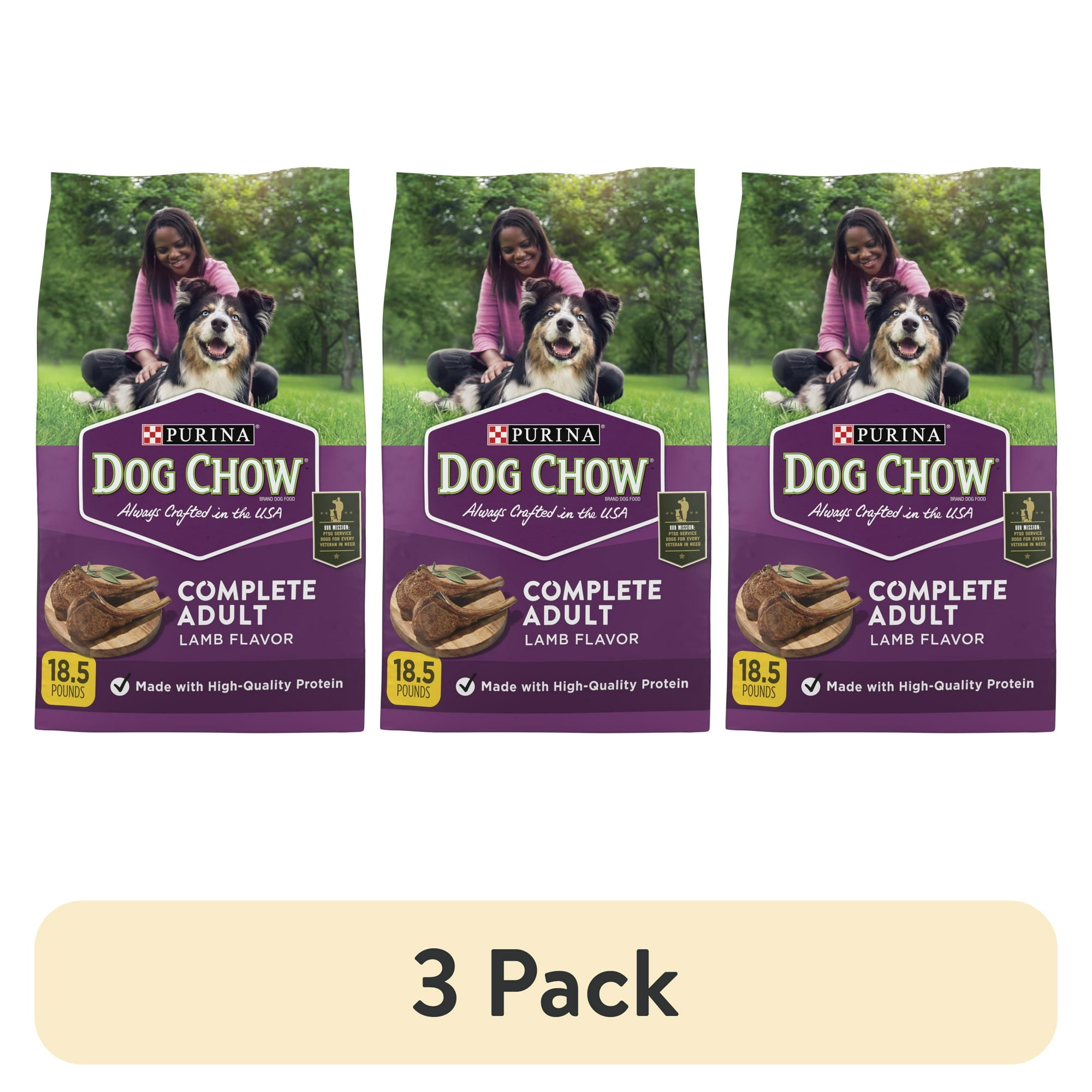 (3 pack) Purina Dog Chow Complete Dry Dog Food for Adult Dogs High Protein, Lamb, 18.5 lb Bag - (3 pack) Purina Dog Chow Complete Dry Dog Food for Adult Dogs High Protein, Lamb, 18.5 lb Bag