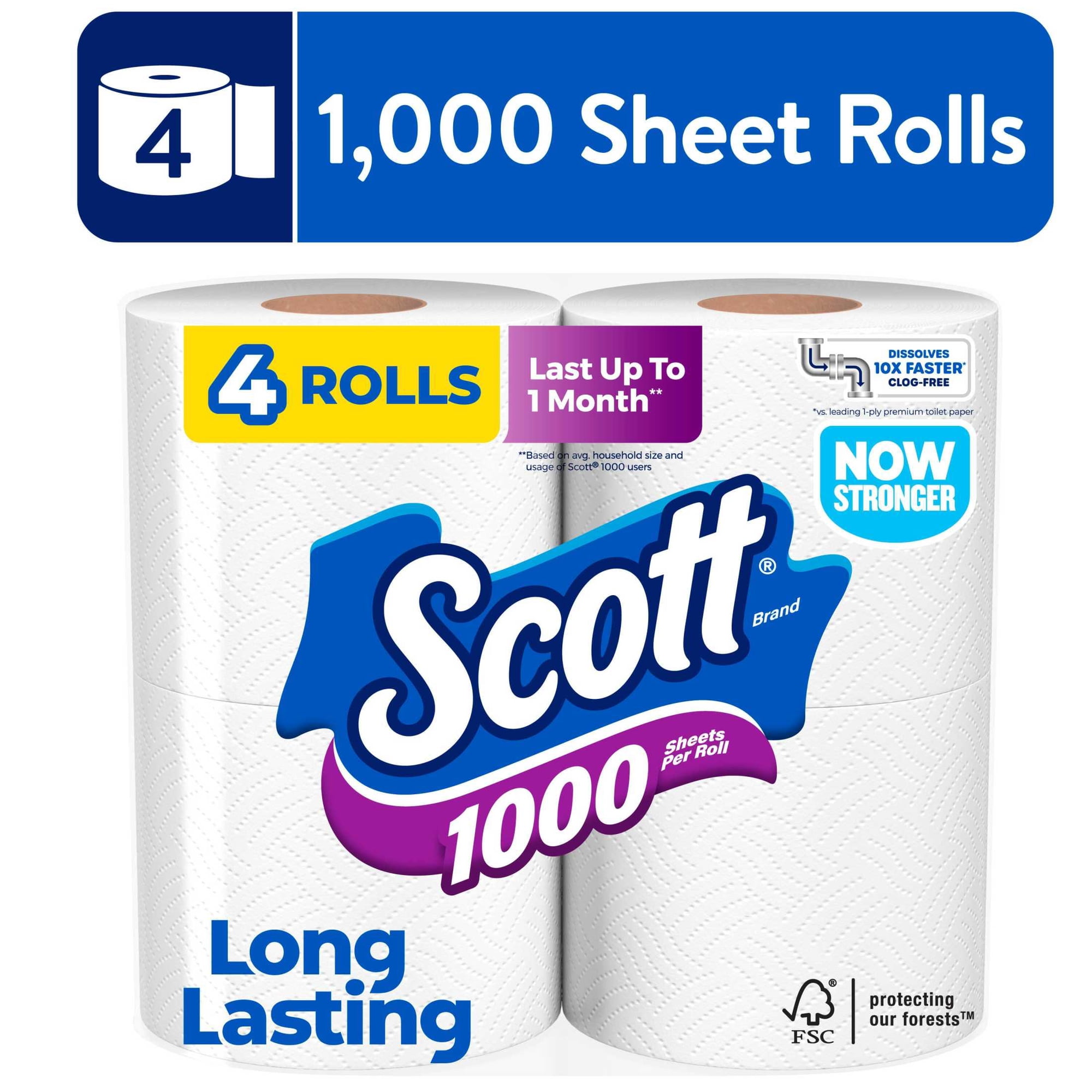 Scott 1000 Toilet Paper, 4 Rolls, 1,000 Sheets per Roll - Scott 1000 Toilet Paper, 4 Rolls, 1,000 Sheets per Roll