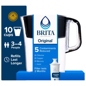 Brita 10 Cup Large Plastic Water Filter Pitcher, Black, BPA Free with 1 Standard Brita Filter - Brita 10 Cup Large Plastic Water Filter Pitcher, Black, BPA Free with 1 Standard Brita Filter
