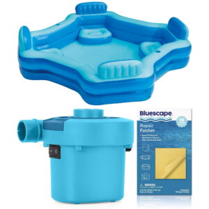 Bluescape Blue Deluxe Comfort Inflatable Family Swimming Pool, 4 Seats, Square, Age 6 & up Including Pool Accessories - Bluescape Blue Deluxe Comfort Inflatable Family Swimming Pool, 4 Seats, Square,