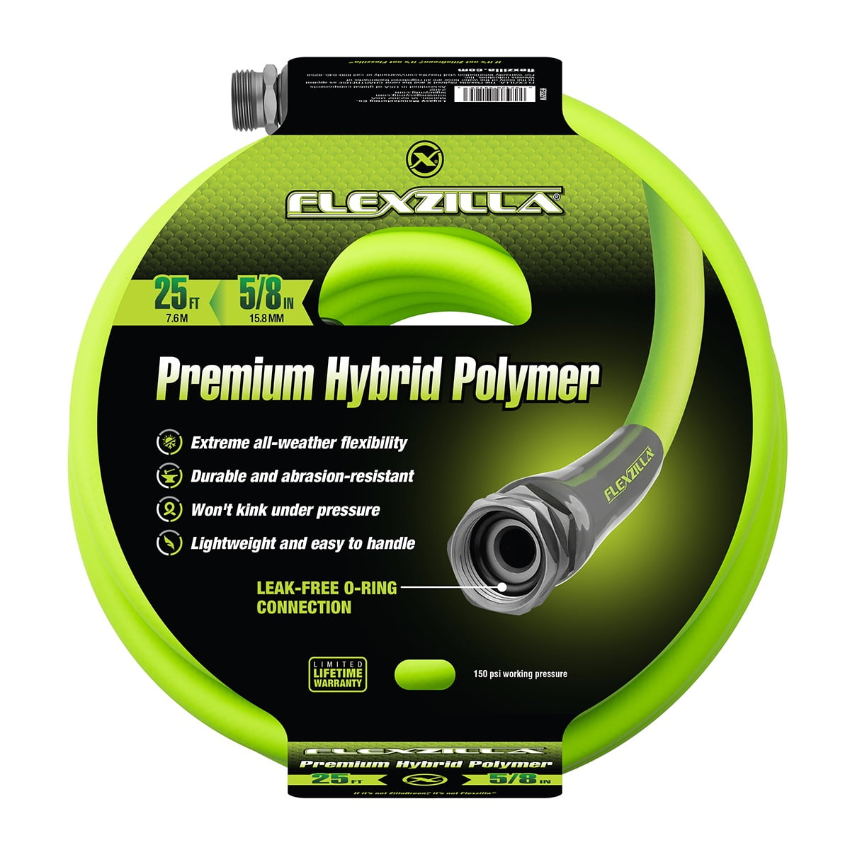 Flexzilla® Premium Grade Garden Hose, 5/8 in. x 25ft., Hybrid Polymer, ZillaGreen™ - Flexzilla® Premium Grade Garden Hose, 5/8 in. x 25ft., Hybrid Polymer, ZillaGreen™
