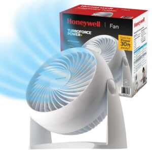 Honeywell 10” White Turbo Force Power Table Fan, 30ft. Air Circulation Power, 3 Speed, 90° Pivot, HPF820WWM - Honeywell 10” White Turbo Force Power Table Fan, 30ft. Air Circulation Power, 3 Speed, 90°