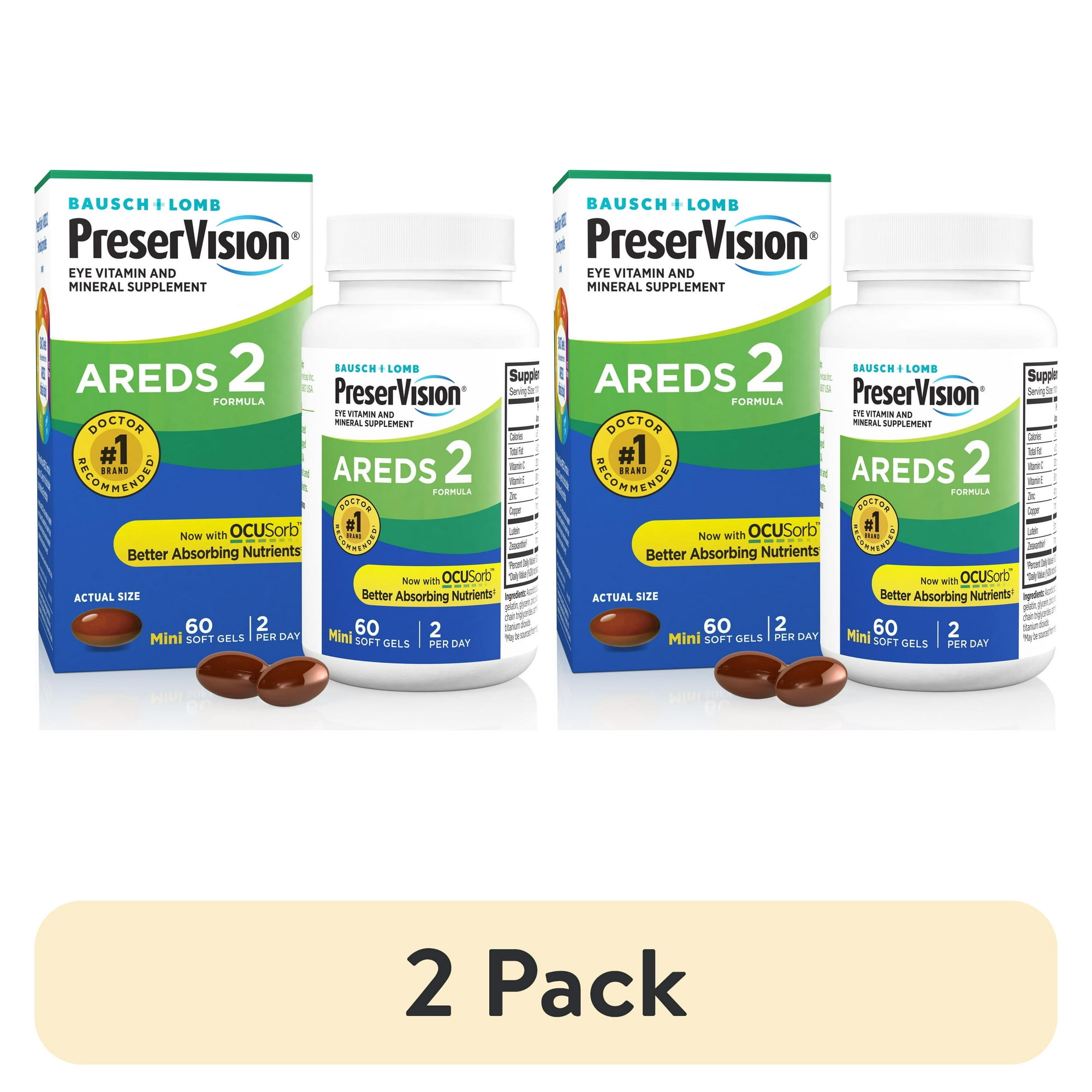 (2 pack) PreserVision AREDS 2 Eye Vitamins and Minerals with Lutein and Zeaxanthin with OCUsorb Softgels, 60 Count - (2 pack) PreserVision AREDS 2 Eye Vitamins and Minerals with Lutein and Zeaxanthin
