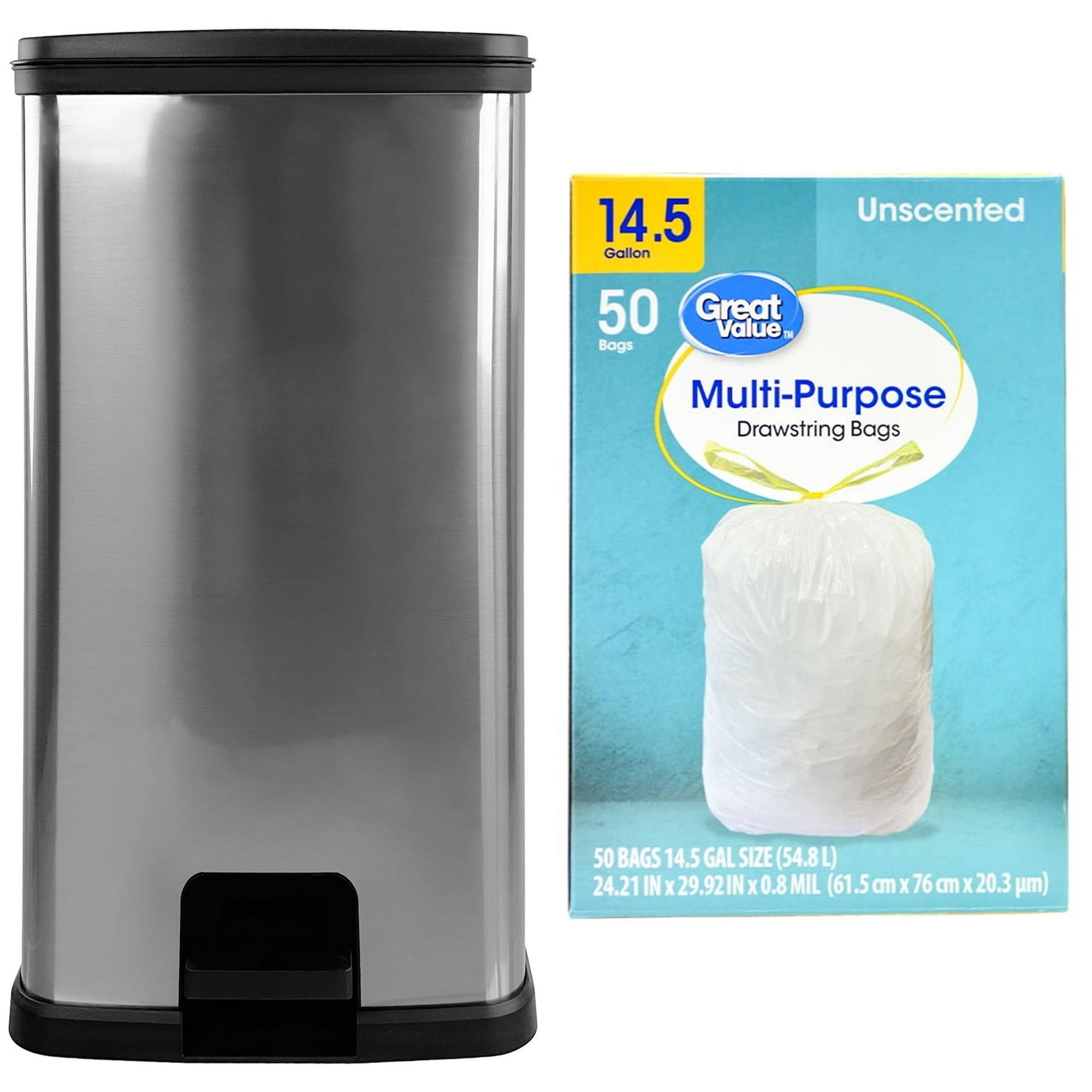 Mainstays Kitchen Trash Can, 13.2 Gallon Plastic Step Garbage Bin with Lid with Trash Bag - Mainstays Kitchen Trash Can, 13.2 Gallon Plastic Step Garbage Bin with Lid with Trash Bag