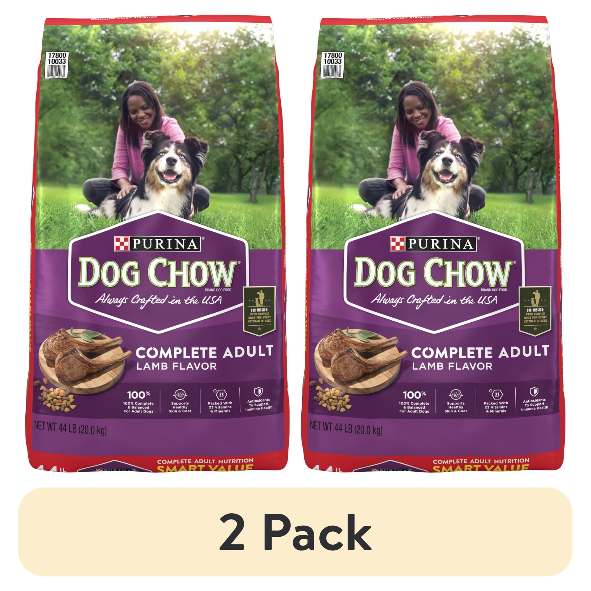 (2 pack) Purina Dog Chow Complete Dry Dog Food for Adult Dogs High Protein, Lamb, 44 lb Bag - (2 pack) Purina Dog Chow Complete Dry Dog Food for Adult Dogs High Protein, Lamb, 44 lb Bag