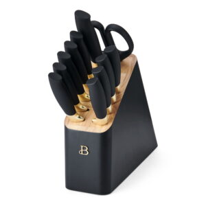 Beautiful 12 Piece Stainless Steel Knife Set Block Soft Grip Handles Black Sesame by Drew Barrymore - Beautiful 12 Piece Stainless Steel Knife Set Block Soft Grip Handles Black Sesame by Drew Barrymor