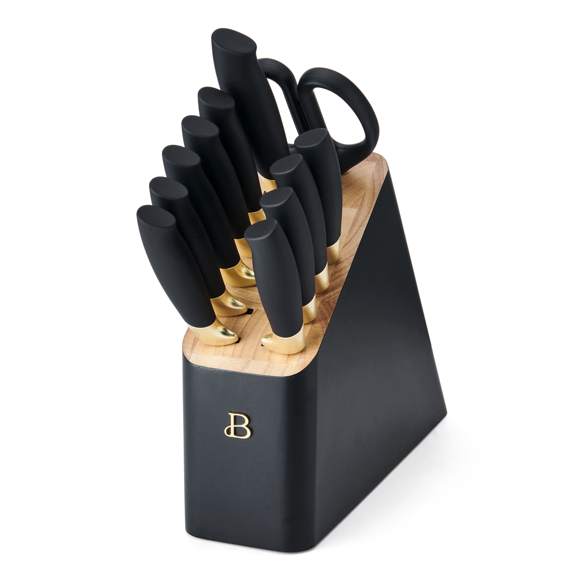 Beautiful 12 Piece Stainless Steel Knife Set Block Soft Grip Handles Black Sesame by Drew Barrymore - Beautiful 12 Piece Stainless Steel Knife Set Block Soft Grip Handles Black Sesame by Drew Barrymor
