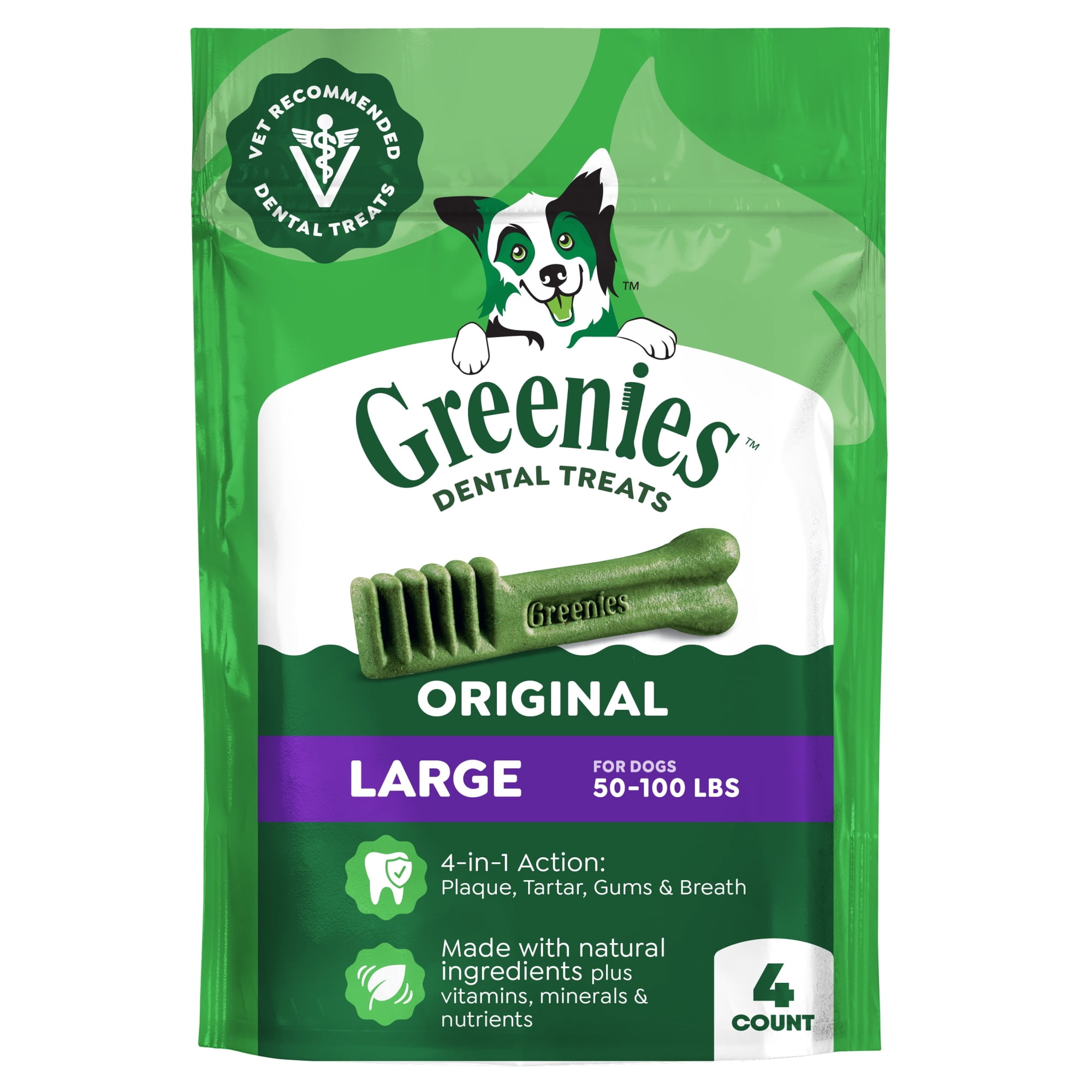 Greenies Original Flavor Adult Natural Dental Dog Treats Large Size, 6 oz Pack (4 Count) - Greenies Original Flavor Adult Natural Dental Dog Treats Large Size, 6 oz Pack (4 Count)