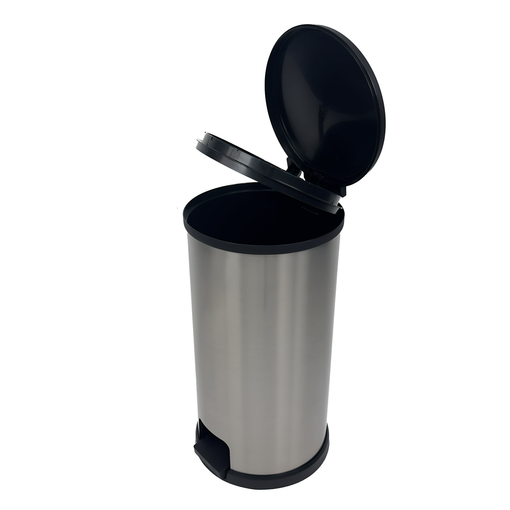 Mainstays Kitchen Trash Can, 7.9 Gallon Plastic Step Garbage Bin with Lid, Silver - Mainstays Kitchen Trash Can, 7.9 Gallon Plastic Step Garbage Bin with Lid, Silver