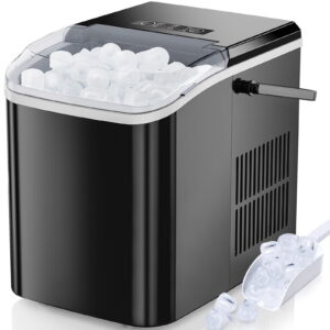 EDX Countertop Ice Maker, Self - EDX Countertop Ice Maker, Self-Cleaning Portable Ice Maker Machine with Handle and Ice Scoop 9Pcs/6Min 26.5Lbs/24H Black