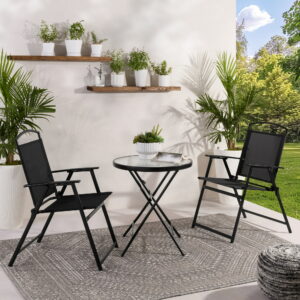 Mainstays Albany Lane 3 - Mainstays Albany Lane 3-Piece Outdoor Bistro Set, Folding Chairs & Glass Table, Black