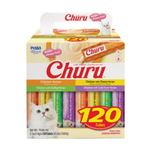 INABA Churu Cat Treats, Lickable, Squeezable Creamy Purée with Vitamin E, 0.5 Ounces per Tube, 120 Tubes Total, Chicken Variety - INABA Churu Cat Treats, Lickable, Squeezable Creamy Purée with Vitamin