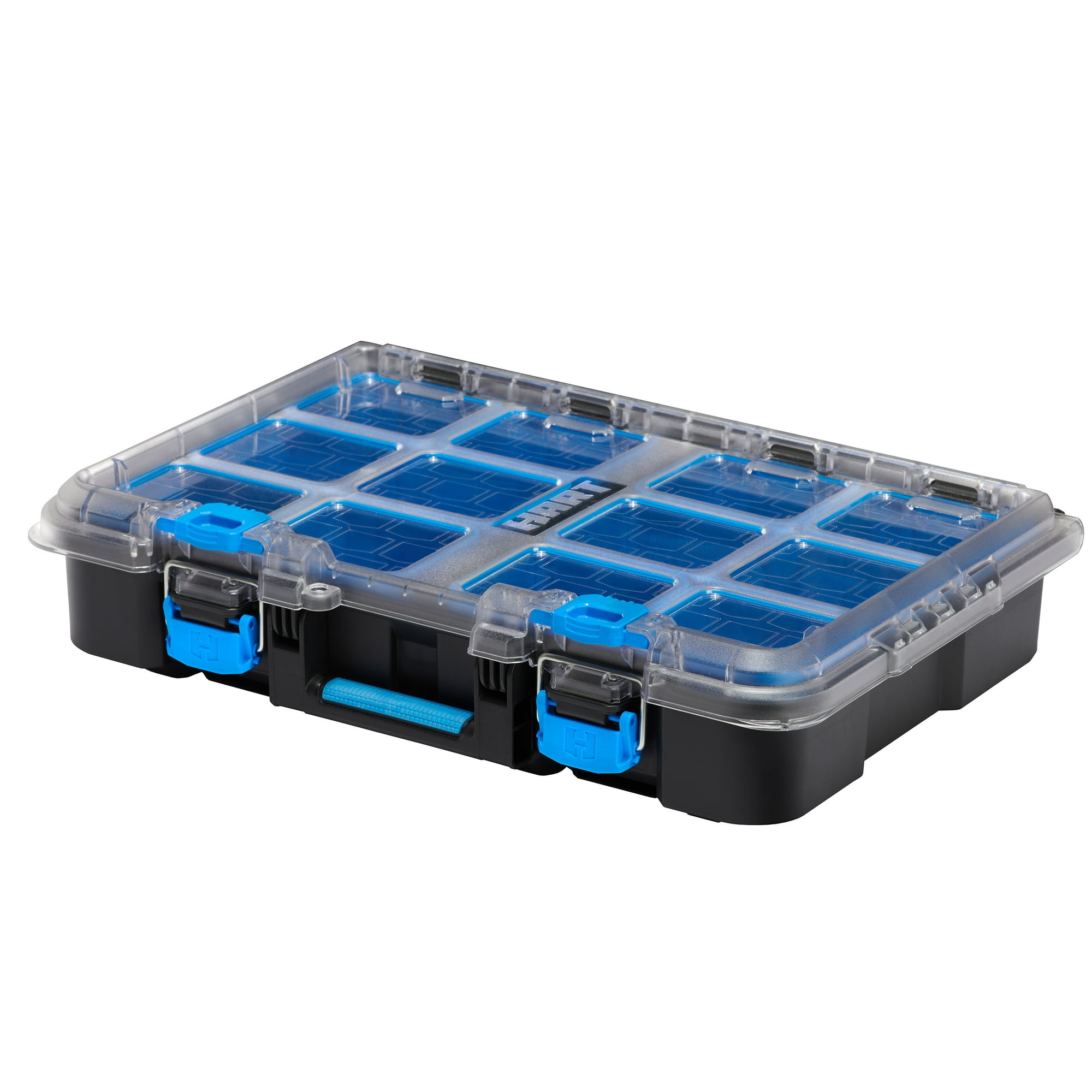 HART Stack System Small Parts Organizer with Removable Bins, Black with Blue Accents - HART Stack System Small Parts Organizer with Removable Bins, Black with Blue Accents