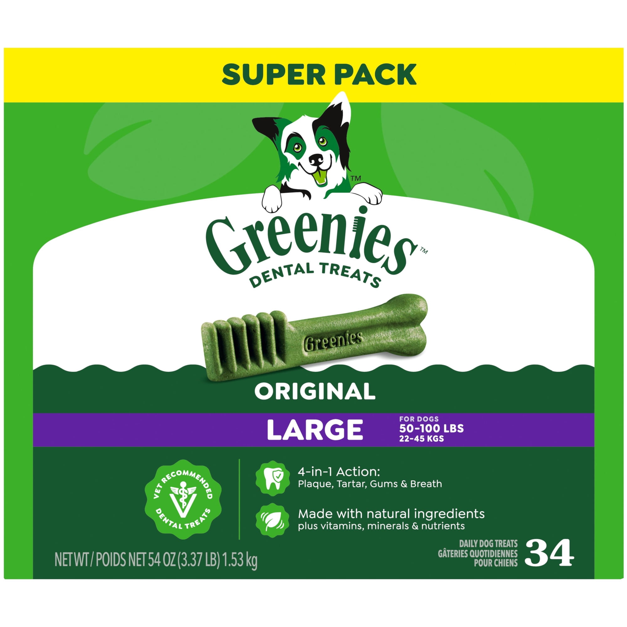 Greenies Original Flavor Adult Natural Dental Dog Treats Large Size, 54 oz Pack (34 Count) - Greenies Original Flavor Adult Natural Dental Dog Treats Large Size, 54 oz Pack (34 Count)
