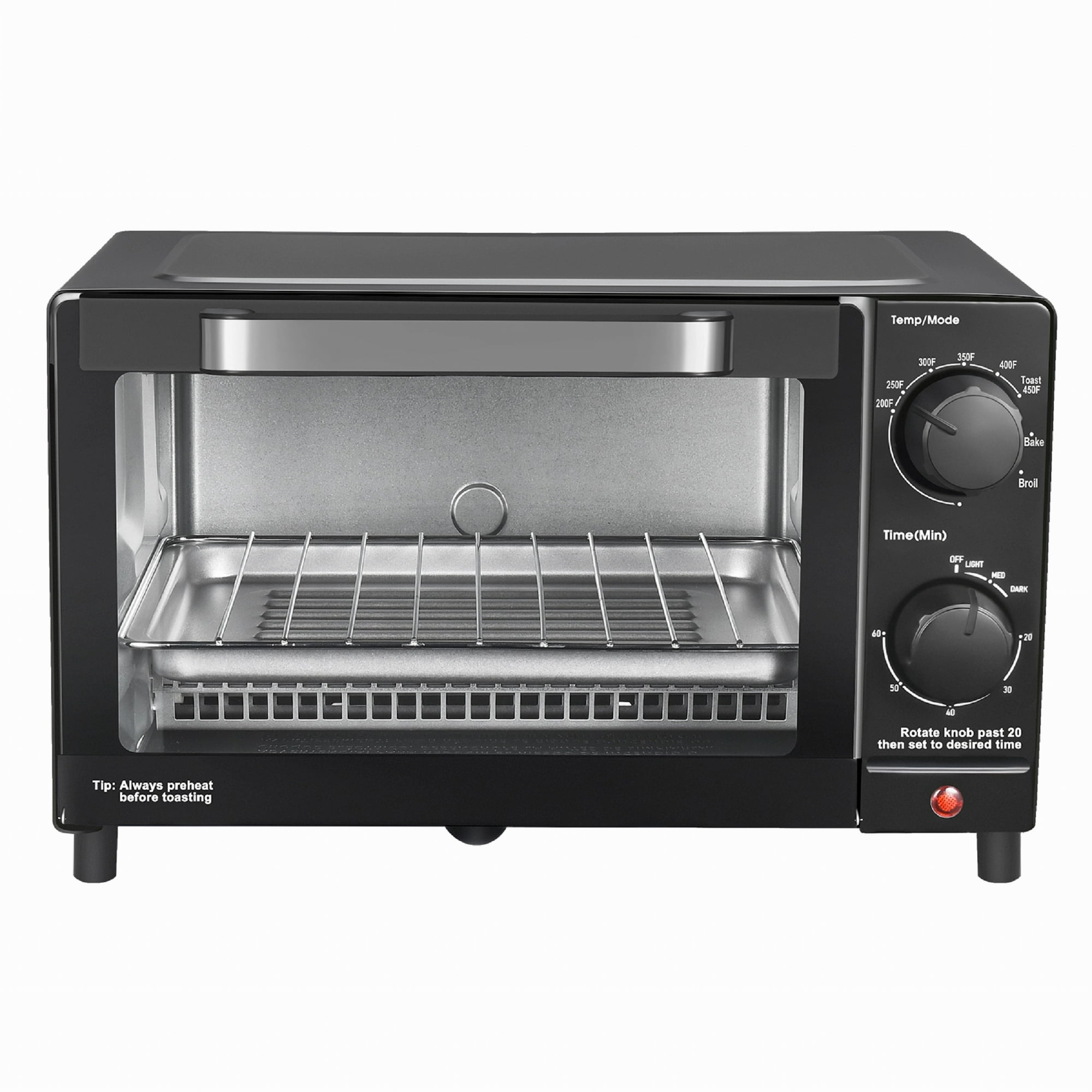 Mainstays 4 Slice Countertop Toaster Oven with 3 Settings, Includes Baking Rack and Pan, Black, New - Mainstays 4 Slice Countertop Toaster Oven with 3 Settings, Includes Baking Rack and Pan, Black, Ne